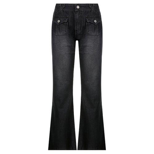 Men Bell Bottom Jeans Flared Denim Pants Irregular Trousers Retro Black Slim