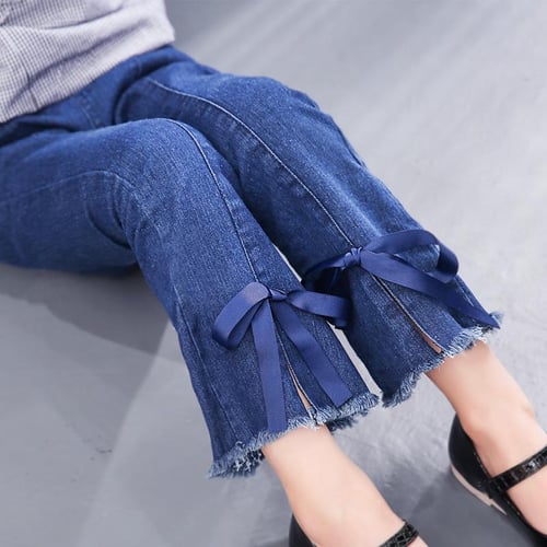 Kids Girls Flare Jeans Pants Fashion Ripped Bell-bottom Denim Pants Teens  Casual Long Pants Korean Style Trousers Spring Autumn