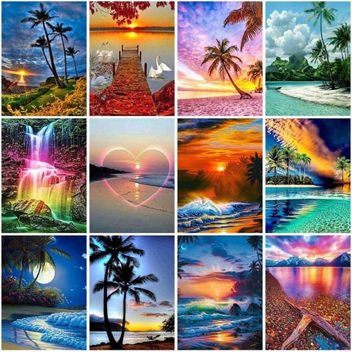 Huacan Diamond Painting Kits Seaside Moon Landscape Full Square Round  Embroidery Mosaic Natural Scenery Home Decor - AliExpress