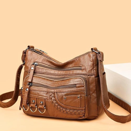 Vintage Black Women Cylinder Underarm Bags Double Pocket Design Ladies  Shoulder Bag Fashion Female PU Leather Purse Handbags