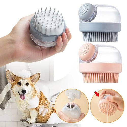 Soft Silicone Dog Brush Pet Shampoo Massager Bath Brush Bathroom Puppycat  Washing Massage Dispenser Grooming Shower