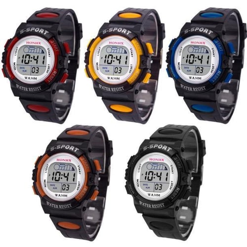 Waterproof Children Boys Digital LED Sports Watch Kids Alarm Date