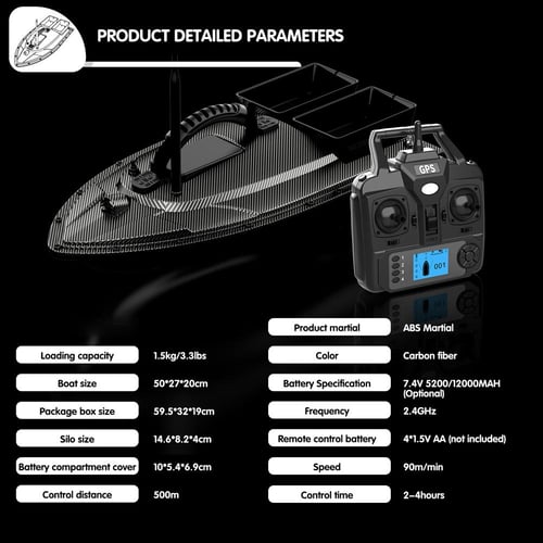RC Bait Boat 500 Meters GPS 40 Point Positioning 2 Hoppers 1.5KG
