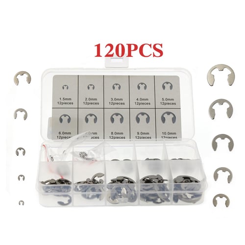 120PCS 304 Stainless Steel E-Clip Assortment Kit M1.5-10 Circlip