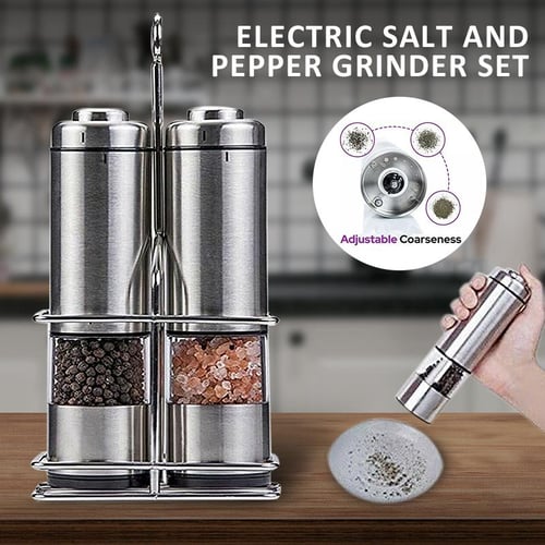 2Pcs Gravity Electric Salt and Pepper Grinder Set, Battery Powered LED  Light One Hand Automatic Operation, Adjustable Coarseness Mill Grinders  Shakers
