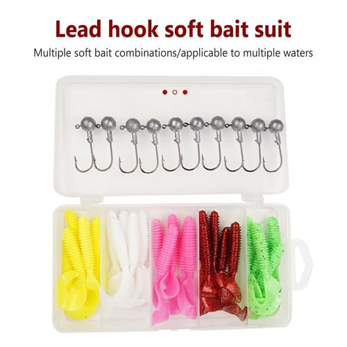 50 Pcs Fishing Lures Kit Worm Fishing Soft Plastic Lures Set with