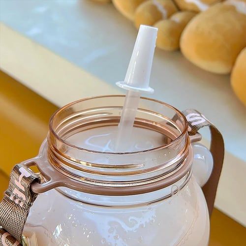 Bear Straw Bottle Large Kawaii Bear Shaped Water Bottle with Straw and  Strap