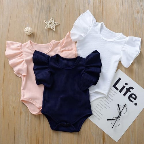 Summer Baby Clothes Lace Short Sleeves Newborn Girl Bodysuit Solid