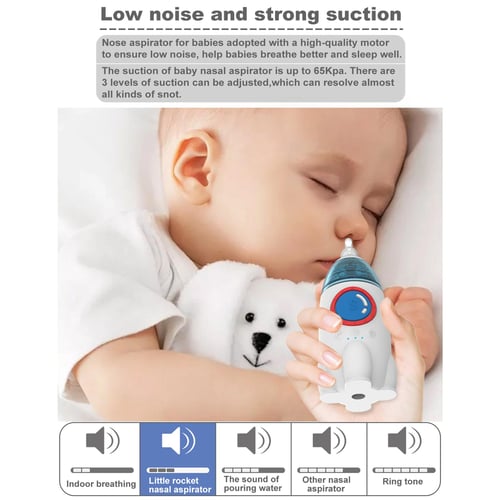 Baby Nasal Aspirator - Electric Baby Nose Sucker Cleaner with 3 Silicone  Tips, 5 Suction Levels, Music and Light Soothing Function