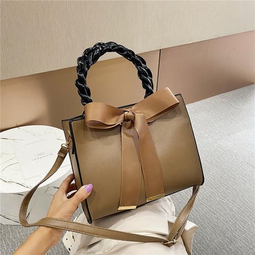 Yogodlns PU Leather Bag for Women Simple Stripe Style Female