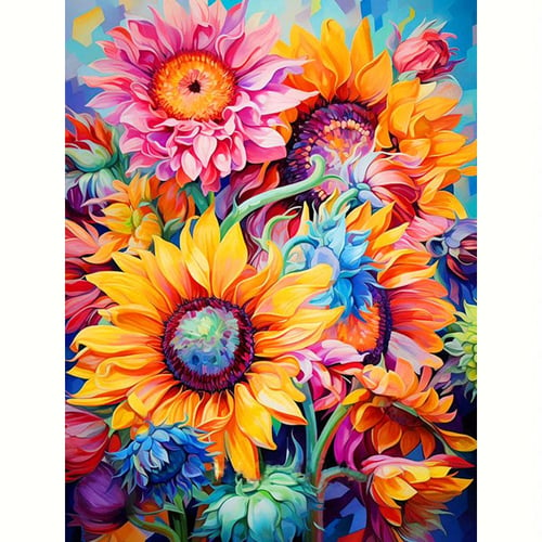 Diamond Painting Kits for Adults, 12X16 Inch DIY Cross Sunflower Diamond Art  for