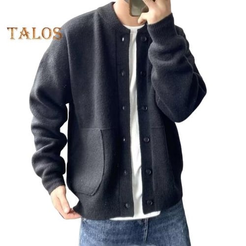 Pure Color Long Sleeve Round Neck Loose Cardigan Outwear