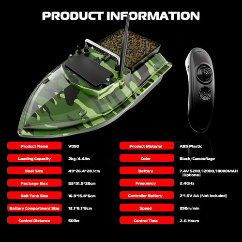 RC Fishing Bait Boat RC Boat Fish Finder 0.75kg Loading 500M Remote Control  Double Motor Night Light