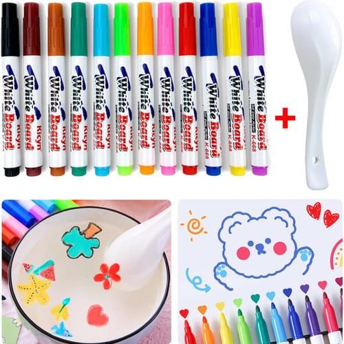 12pcs Random Color Water Drawing Floating Doodle Pen For Kids, Magical  Whiteboard Erasable Pen