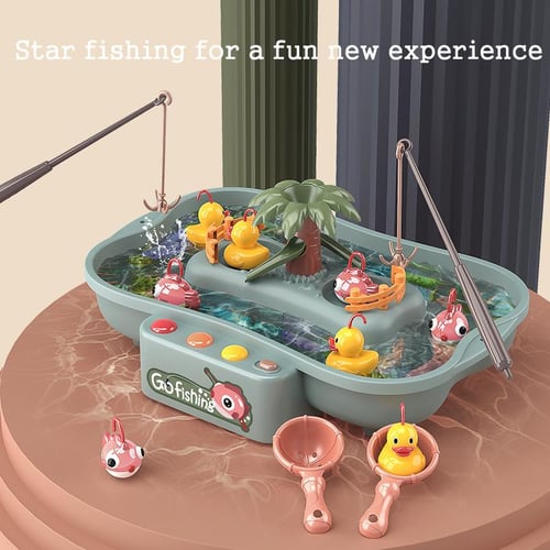 DIY Electric Rotating Plastic Magnetic Fishing Duck Toy Set Music and Baby Bath  Toy Fishing Game Children's Indoor and Outdoor