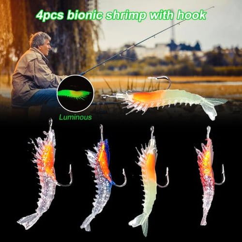 Artificial Large Eyes Luminous Shrimp Lure Baits Night Fishing Hook Tackle  Tool