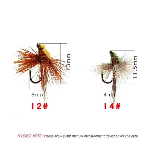 Bimoo 6PCS #14 Parachute Dry Fly Elk Hair Caddis Hare's Ear Dub Throax  Emerger May Fly Barb Fly Hook Trout Fishing Lures Baits