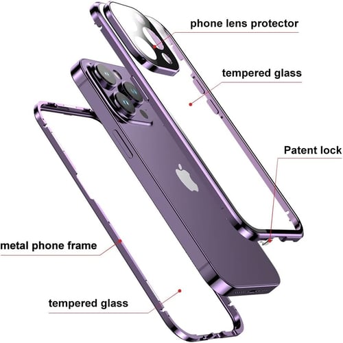 360° Metal Double-Sided Glass Case For iPhone 15 14 Pro Max 13 12