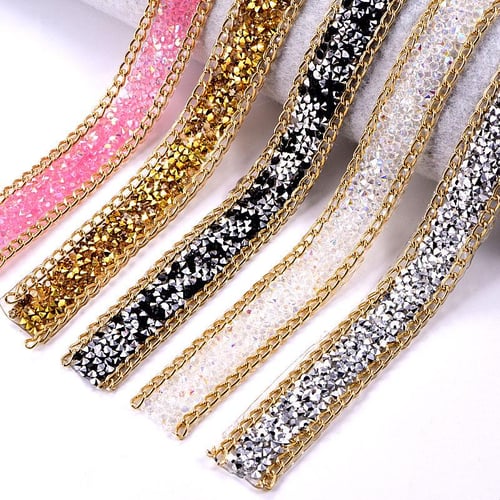 1 Yard Crystal Glass Sewing Trim Strass Hot Fix Rhinestone Tape Applicator  Ribbon With Rhinestones Appliques