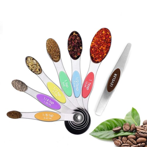 Set of 6 Magnetic Measuring Spoons, Stainless Steel, Double-headed Spoons, for Measuring Dry and Liquid Ingredients, Stackable Soup Spoons, Tea Spoons