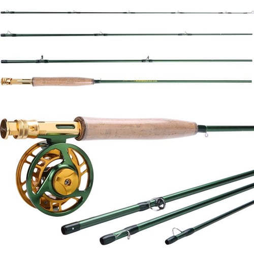 Fly Fishing Rod and Reel Combo Carbon Fiber 4 Section Fly Fishing Pole  Green Fly Fishing Reel Set