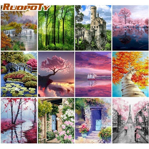 RUOPOTY Diy Painting By Numbers For Adults Starter Kits Book Tree Landscape  Acrylic Paint On Canvas Handwork For Home Wall Art