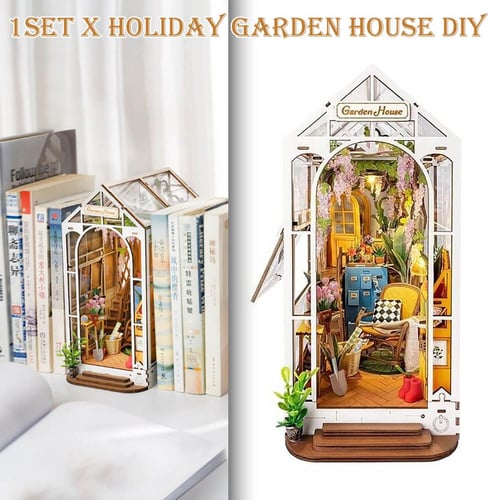 PDTO Holiday Garden House DIY Book Nook Shelf Insert Bookend