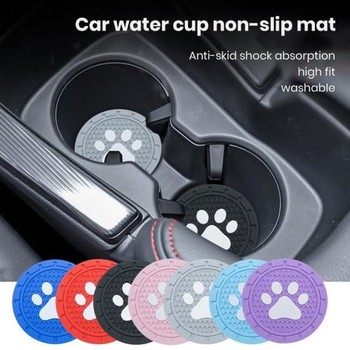 2Pcs Cute Car Paw Print Non-slip Water Cup Pad Holder Auto Mat