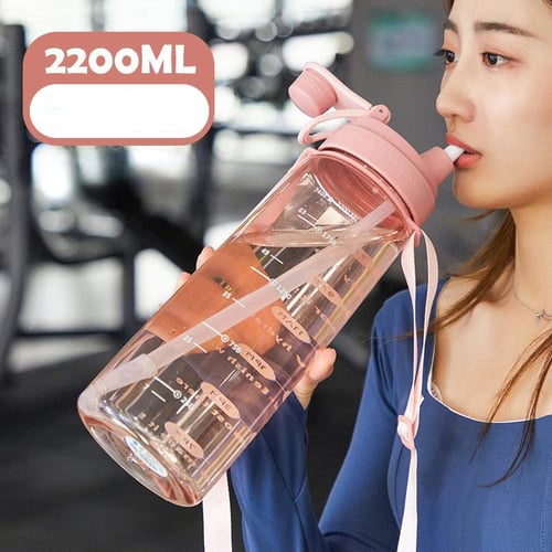 2 Liter Water Bottle with Straw Female Jug Girls Portable Travel