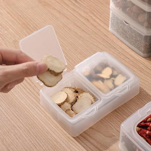 Huaai Storage Containers 4 Grid Seasoning Box Multi Grid Seasoning Rack Household Seasoning Container with Spoon Seasoning and Sugar Seasoning Bottle