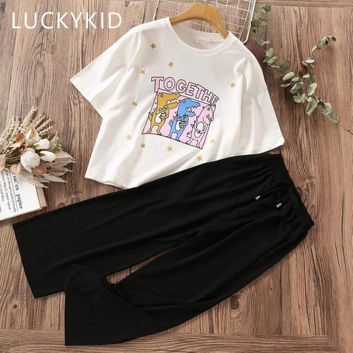 Women Summer Casual Short Sleeve Tops T Shirts and Pants Set