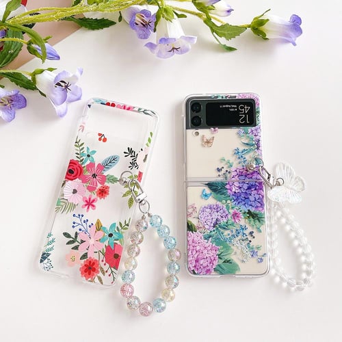 Purple Holder Phone case For Samsung Galaxy Z Flip 3 Love Bracelet Chain  Clear Shockproof Z Flip 4 Cover