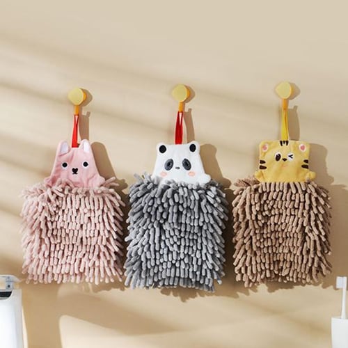 Cute Hedgehog Chenille Hand Towels with Hanging Loops for Kids