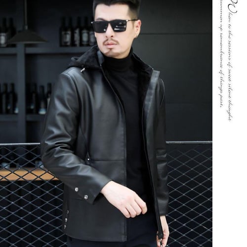 Velvet Warm Classic Detachable Hooded Leather Men's Jacket Velvet Warm Classic Detachable Hooded Leather Men's Jacket