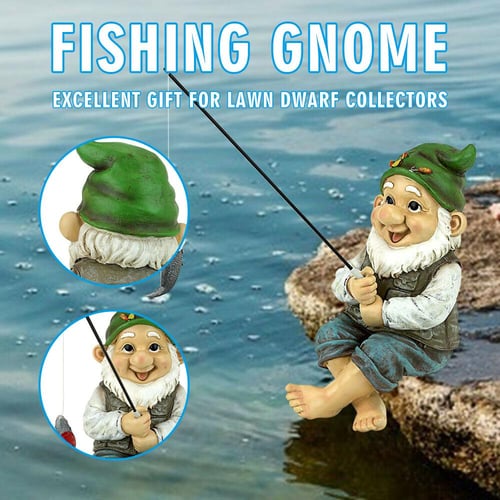 Garden Fishing Gnomes Figurines Miniatures Mini Dwarf Elf Statue