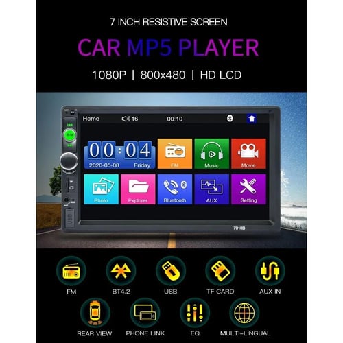 Auto Radio 2 Din Car Multimedia Player 7''Touch Screen MP5 Autoradio Stereo  Support Rear View Camera for IPhone/Android Mirror Link HD FM/USB/AUX RC SD  Function