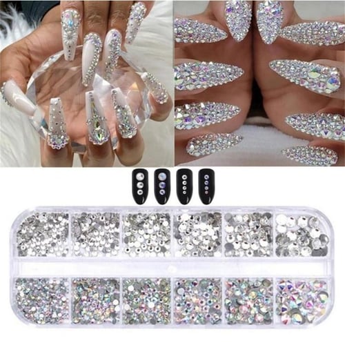 Nail Diamonds Set, Glass Crystal Nail Jewels & Flatback Nail Rhinestones  for Nails Art Decorations Kit Bling Nail Gems and Diamonds 3D Nail Charms 