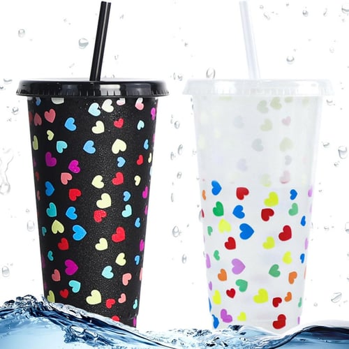 710ml Color Changing Cups Reusable Plastic Christmas Cup with Straw and Lid  Party Drinks Mugs for