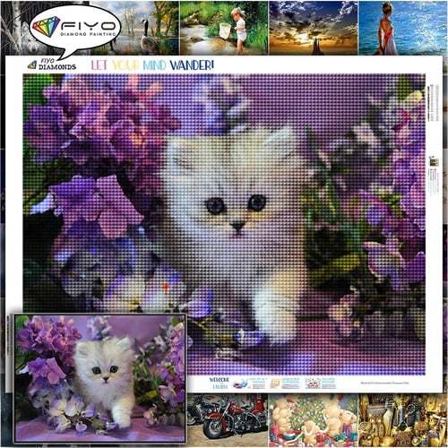 HUACAN Diamond Painting Animal Full Drill Embroidery Cat Picture