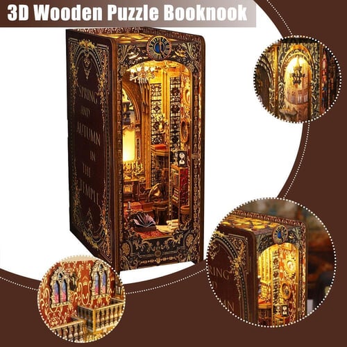  ROBOTIME DIY Book Nook Kit Decorative Booknook Bookshelf Insert  Bookcase Book Stand 3D Wooden Puzzle DIY Miniature House Kit with LED Light  Model Kit for Adults (Magic House) : Toys 