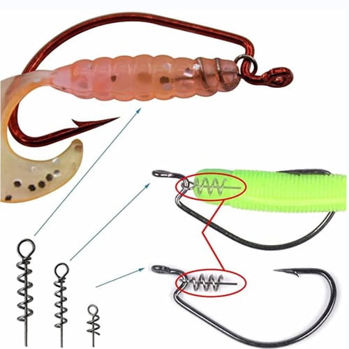 500 pcs Fishing Worm Hook + 500 pcs Spring Twist Lock For Soft