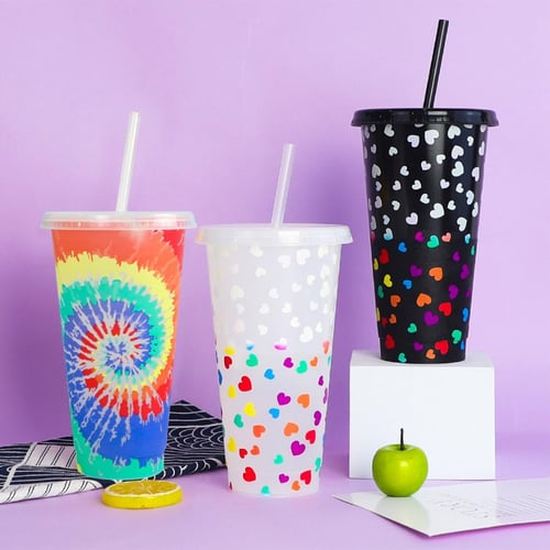 710ml Color Changing Cups Reusable Plastic Christmas Cup with Straw and Lid  Party Drinks Mugs for