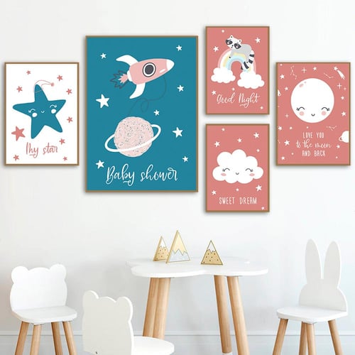 Celestial theme nursery decor, boys blue nursery wall art prints
