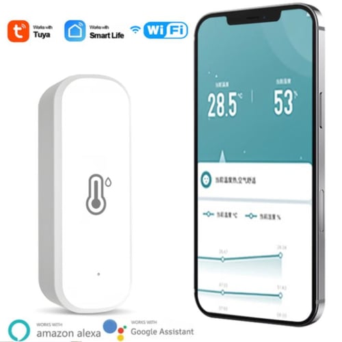 Tuya New WiFi Temperature Humidity Sensor Smart Life Backlight Hygrometer Thermometer  Sensor Support Alexa Google Home Assistant (AAA battery Model, but without  battery in shipment)