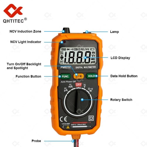 QHTITEC USB Charge Multimetro Digital Profesional AC DC Current Voltage  Detector Pen True RMS Capacitance Auto Range Multimeter