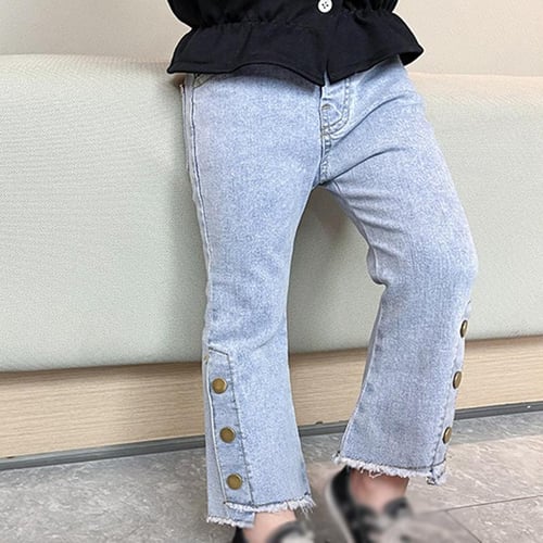 Girls Jeans Flare Pants Kids Casual Bell Bottoms Ruffle Bowknot