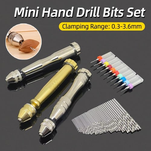 Mini Micro Aluminum Hand Drill With Keyless Chuck +10x Alloy Steel Twist  Drills Rotary Tools Wood Drilling