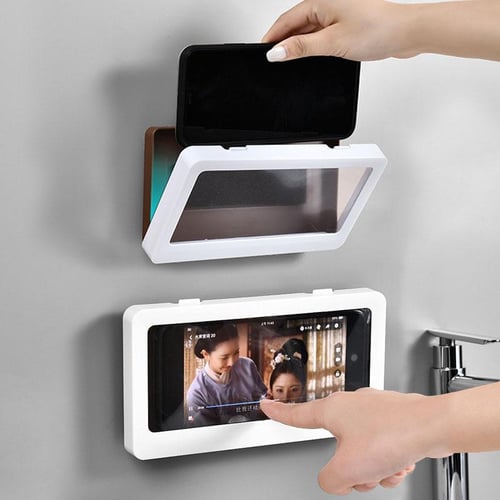 Shower Phone Holder Waterproof Wall Mount Phone Holder Box Waterproof  Touchable Screen Sealed Phone Shelf Mount Storage Box Case for