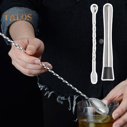 8Pcs Cocktail Spoon Long Handle - Drink Stirrers Cocktail Alcohol Bar  Stainless Steel Martini Glass Cocktail Mixing Spoon - 12 IN Bartender Spoon