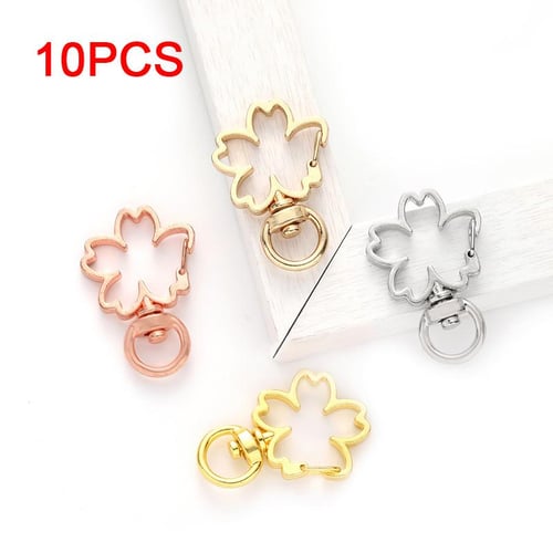 10Pcs Cherry Blossoms Hollow Key Chain Key Ring Diy Accessories